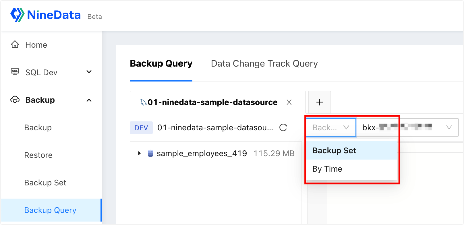 Backup data query in SQL console