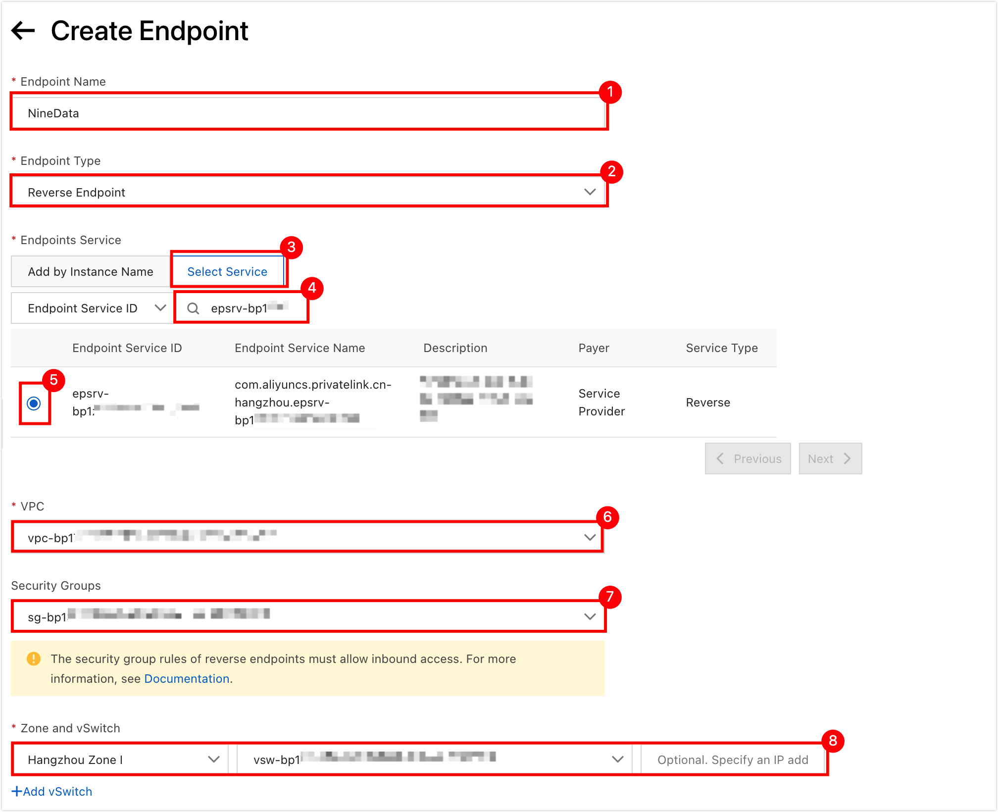 Create an Alibaba Cloud endpoint