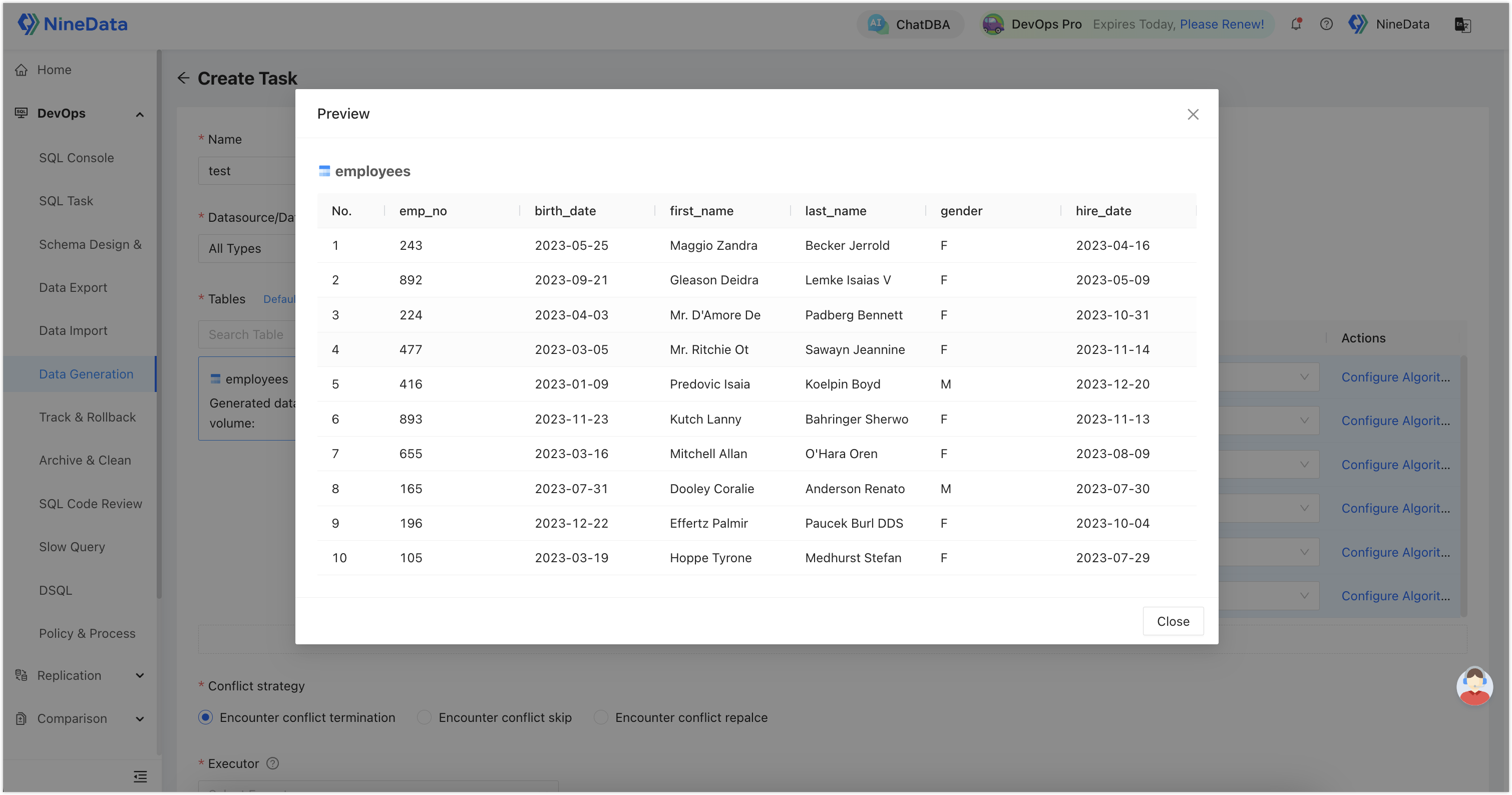 Preview generated account data