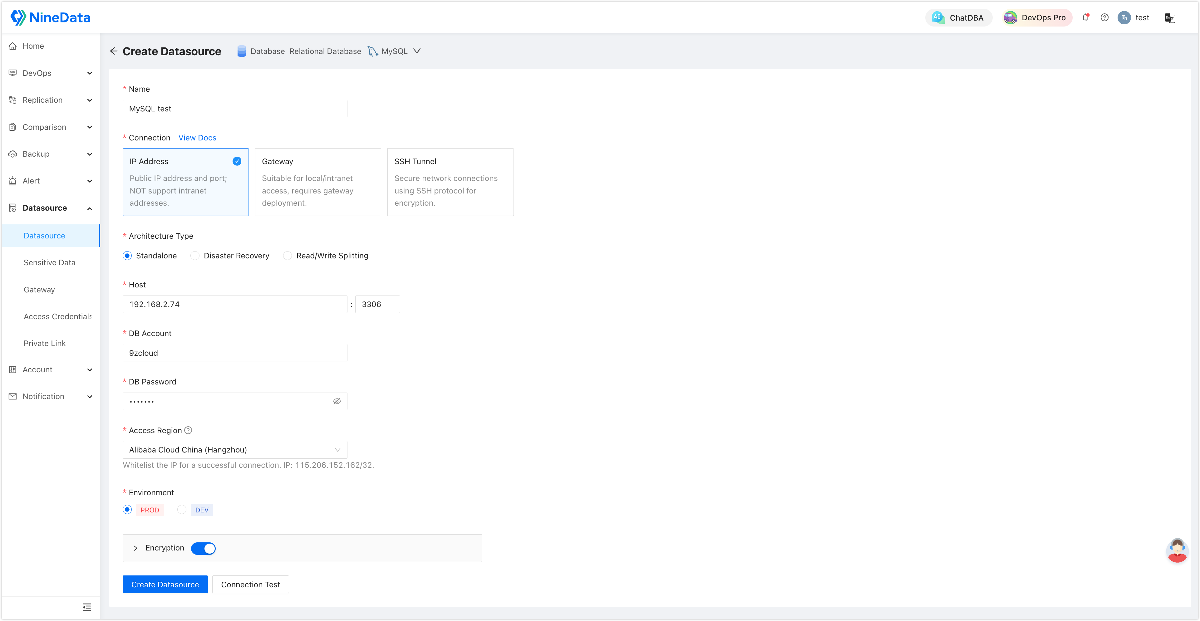 Configure MySQL data source