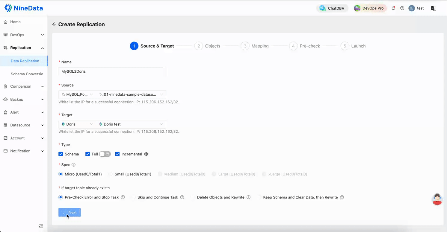 Create a MySQL to Doris synchronization task